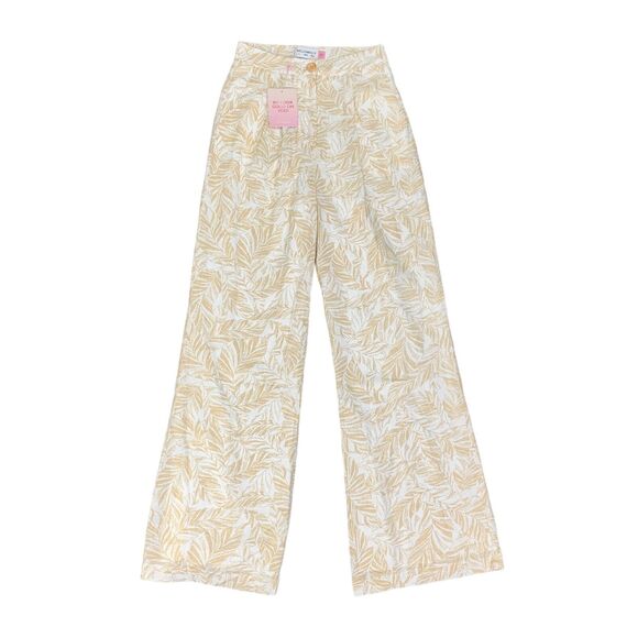 Hello Molly Pants Womens 4 Beige White Swaying Palm Trees Wide Leg High Rise - Picture 1 of 14